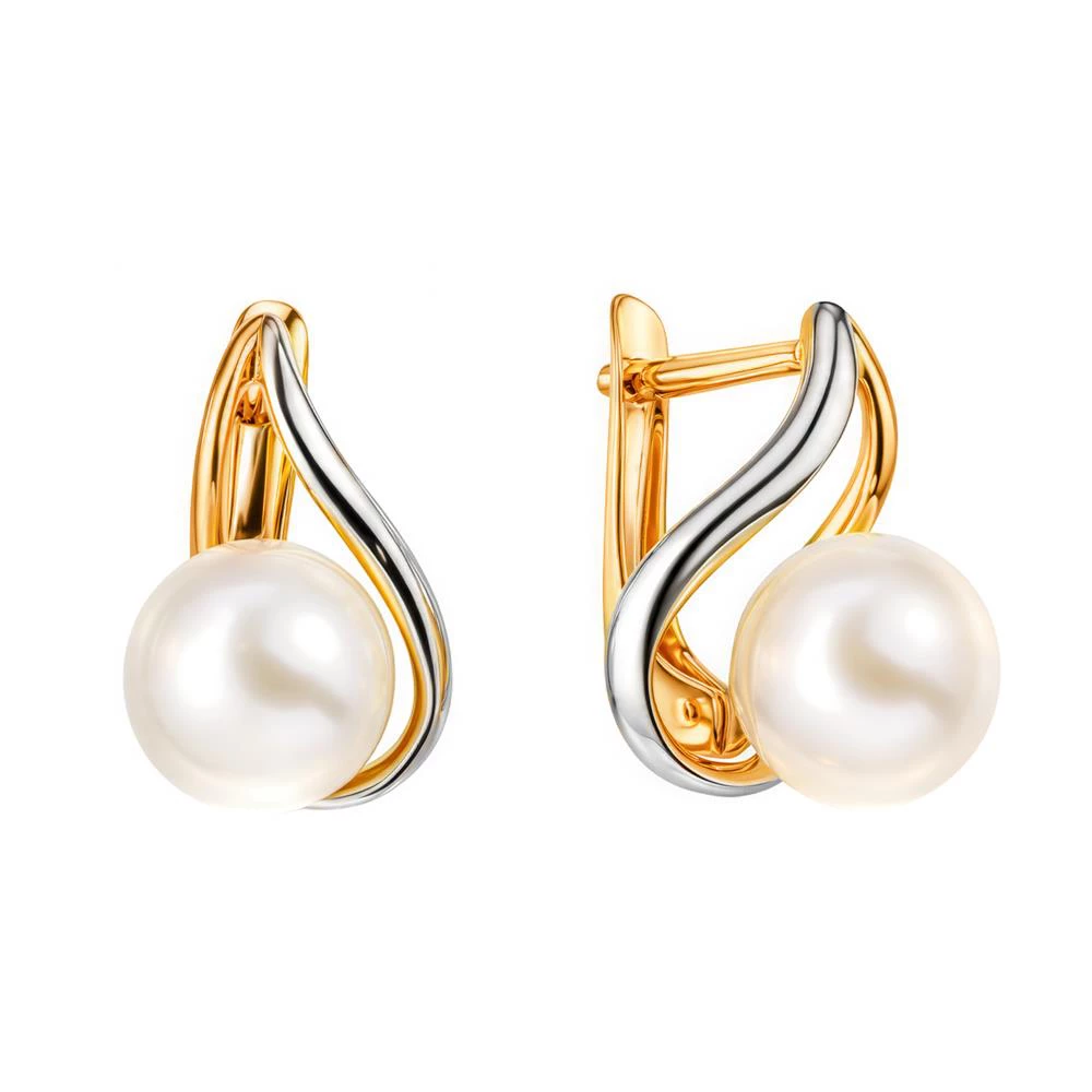 Серьги с культивированным жемчугом из красного золота 585 пробы