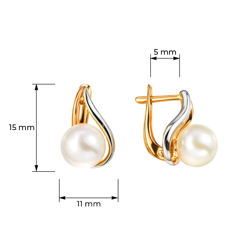 Серьги с культивированным жемчугом из красного золота 585 пробы