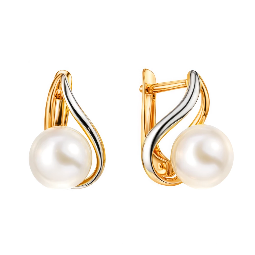 Серьги с культивированным жемчугом из красного золота 585 пробы