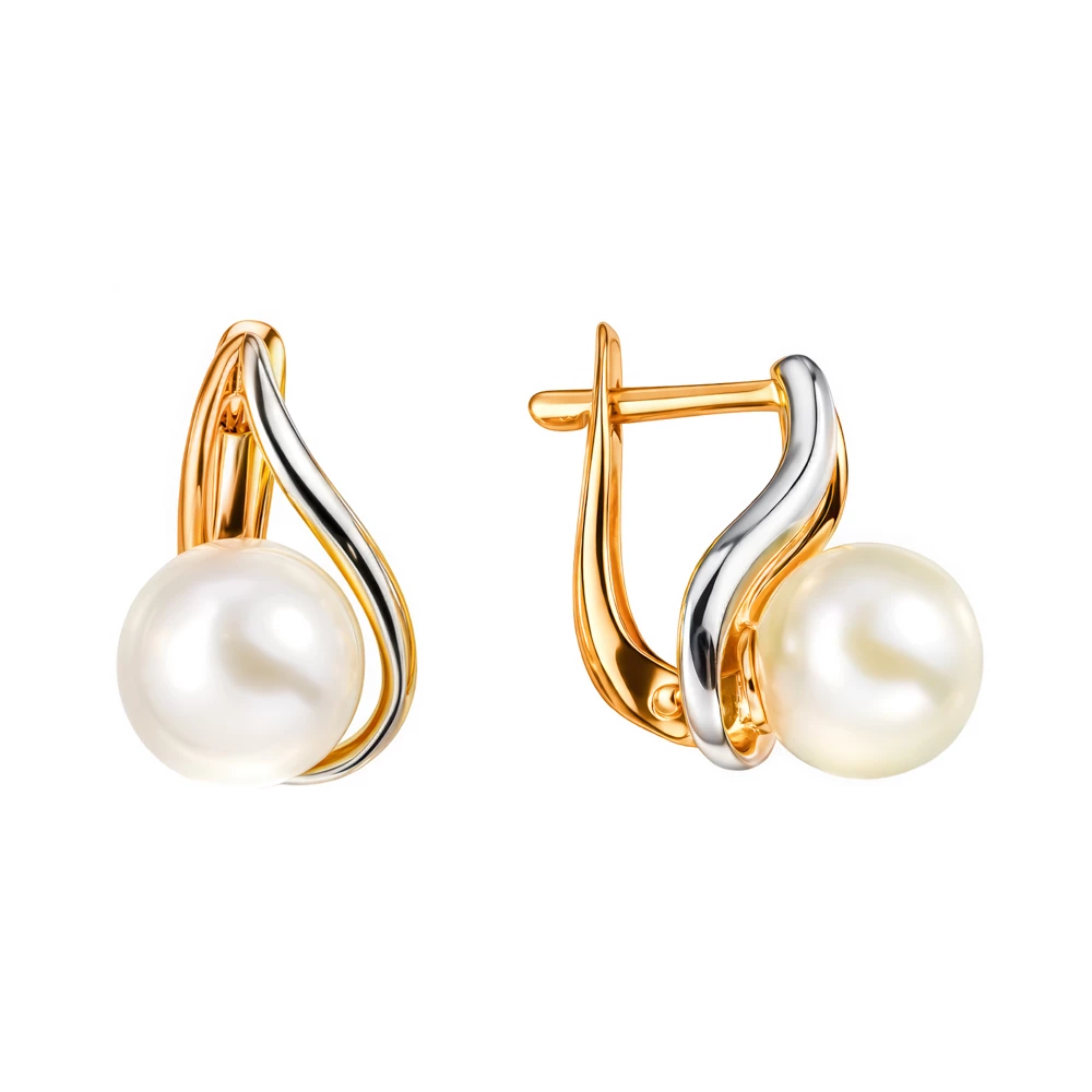 Серьги с культивированным жемчугом из красного золота 585 пробы