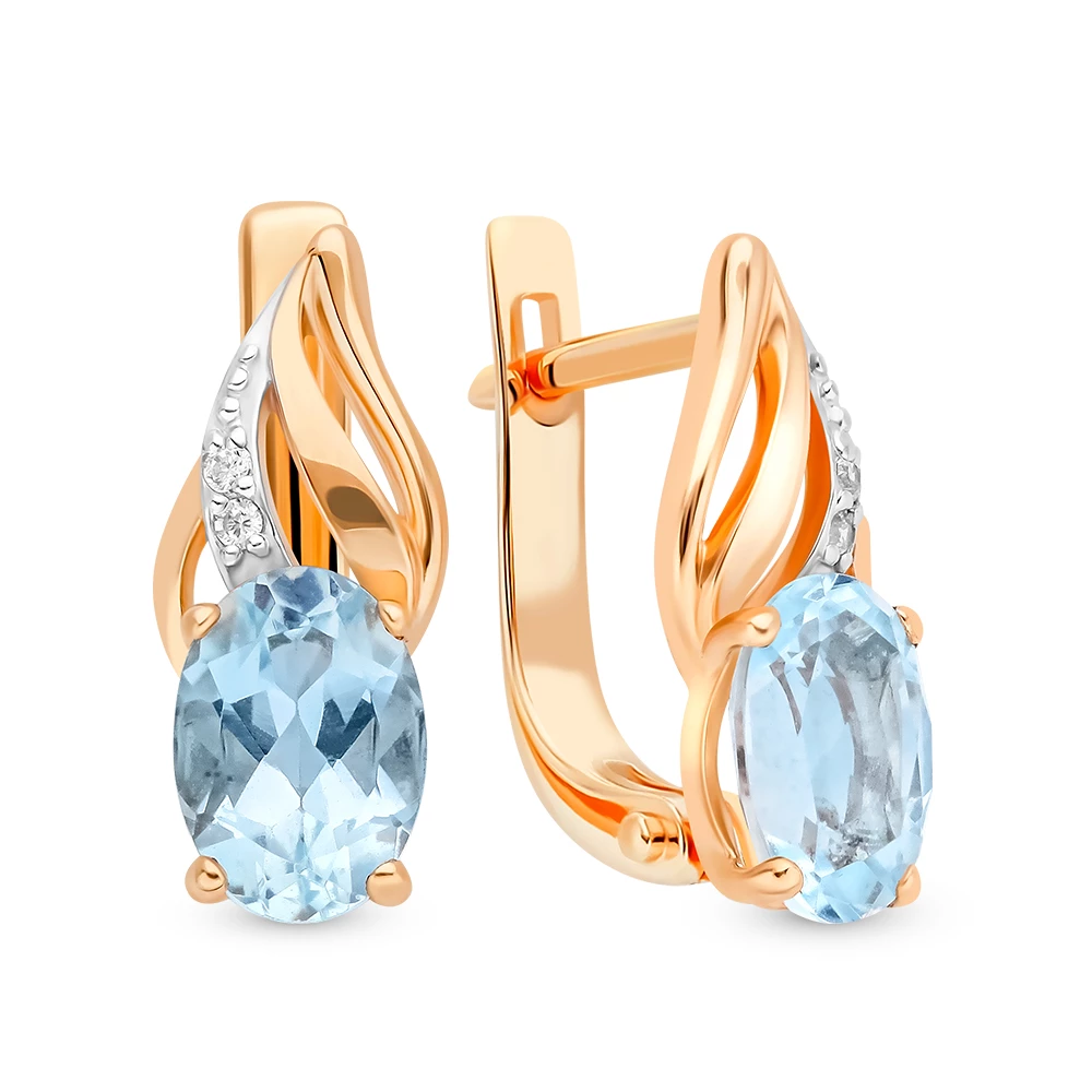 Серьги с топазами и бриллиантами из красного золота 585 пробы