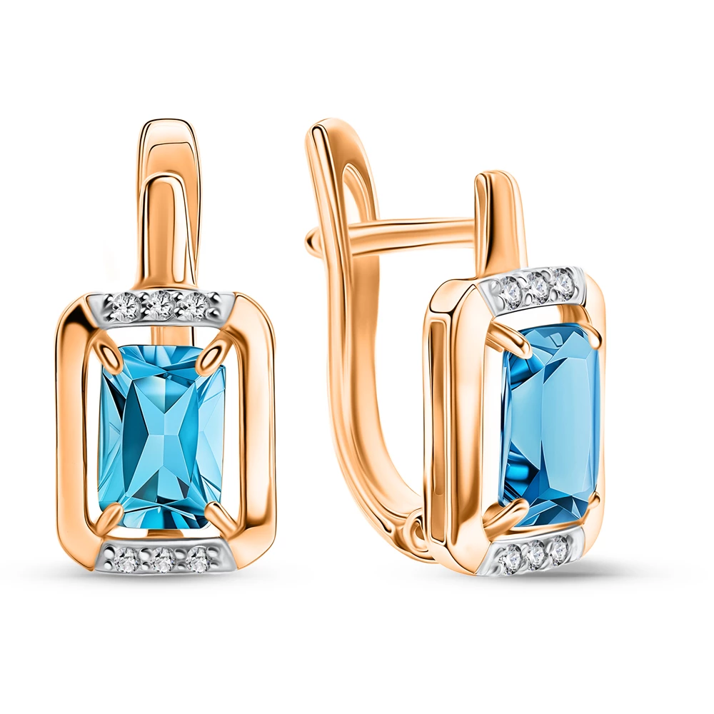 Серьги с топазами и бриллиантами из красного золота 585 пробы