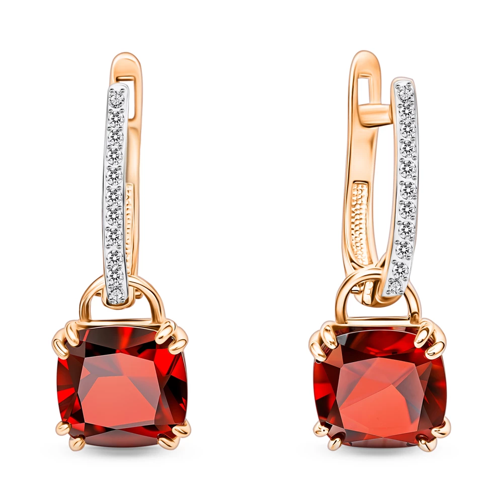 Серьги с гранатами и бриллиантами из красного золота 585 пробы