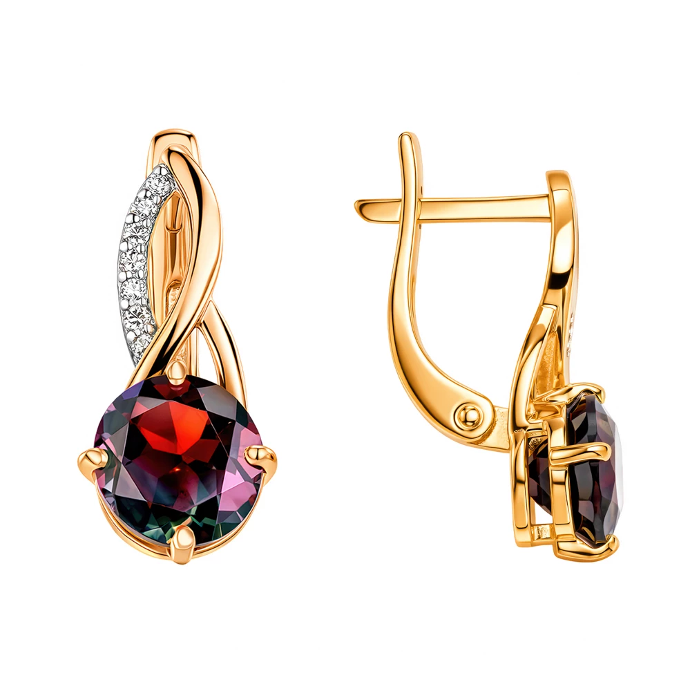 Серьги с гранатами и бриллиантами из красного золота 585 пробы