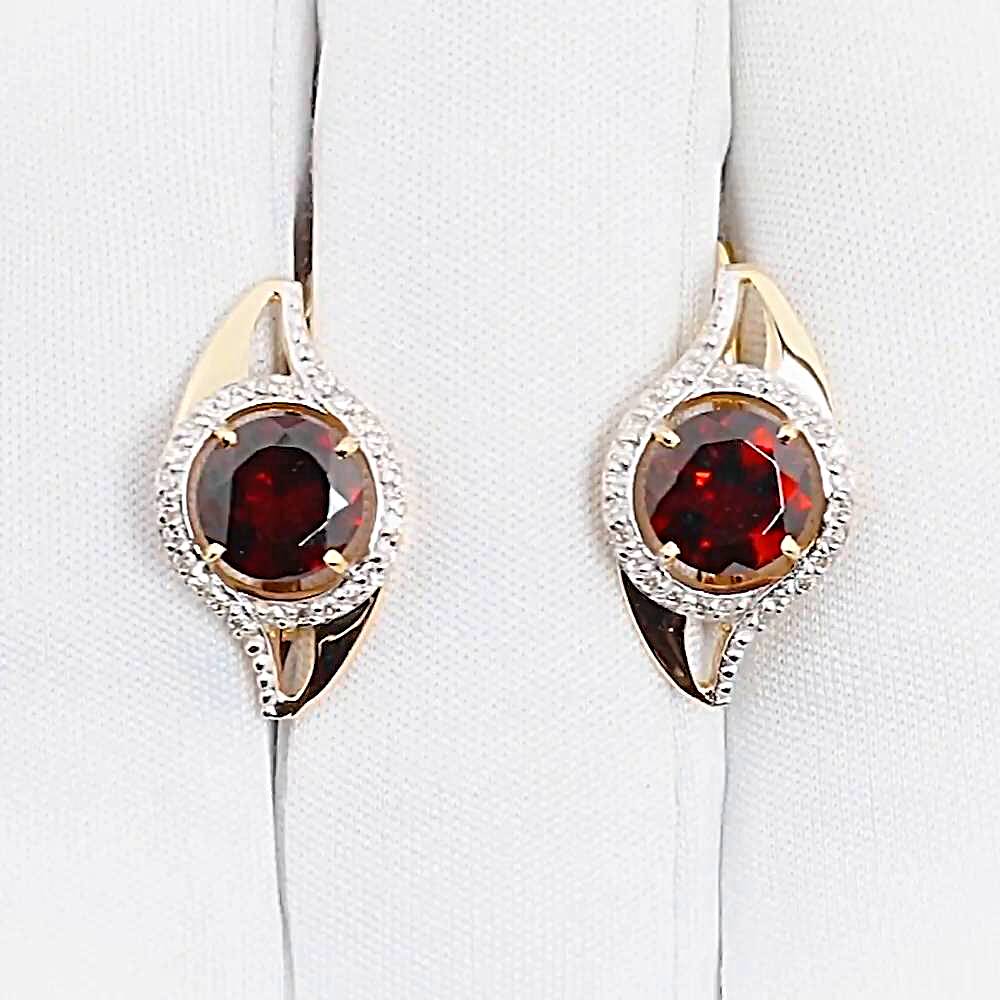 Серьги с гранатами и бриллиантами из красного золота 585 пробы