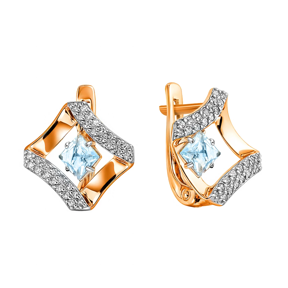 Серьги с топазами и бриллиантами из красного золота 585 пробы