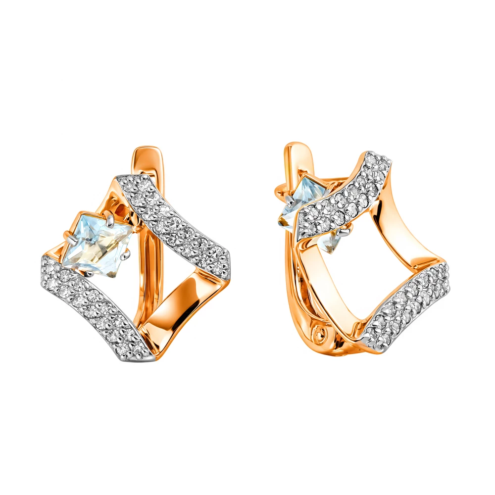 Серьги с топазами и бриллиантами из красного золота 585 пробы