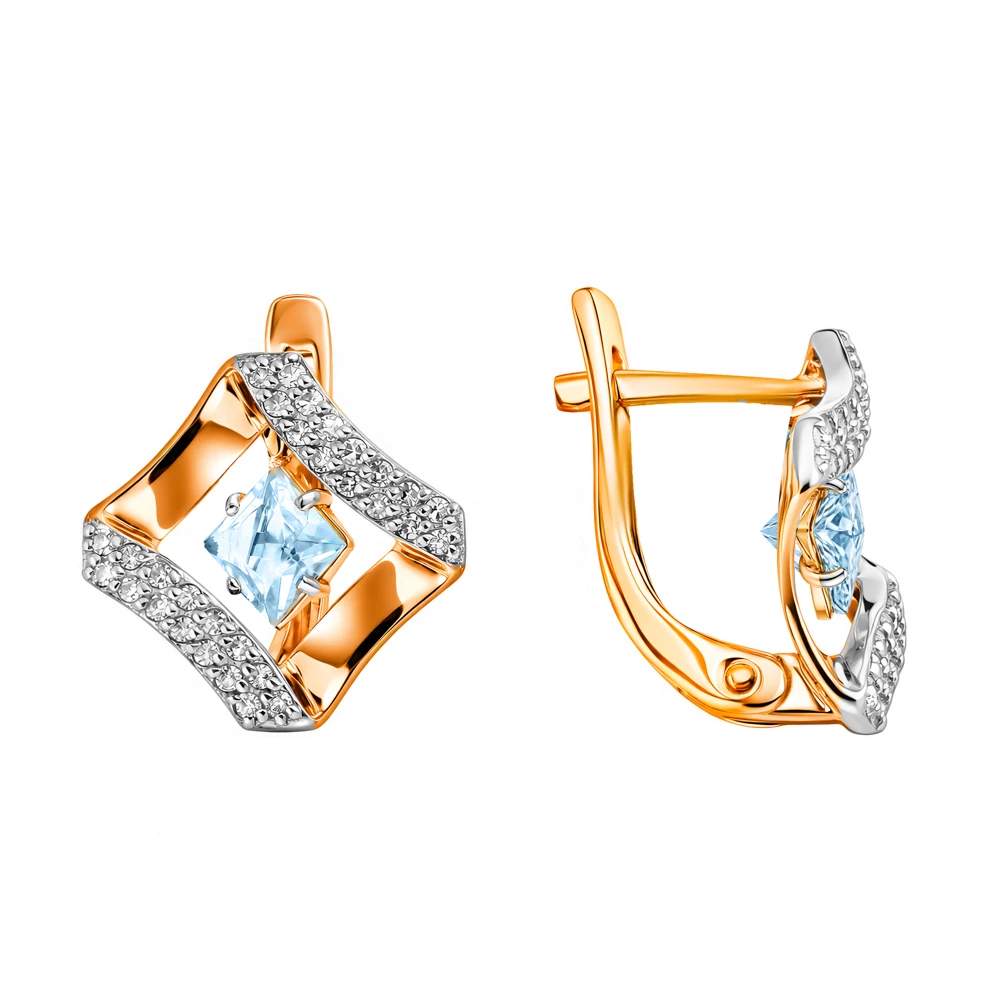 Серьги с топазами и бриллиантами из красного золота 585 пробы