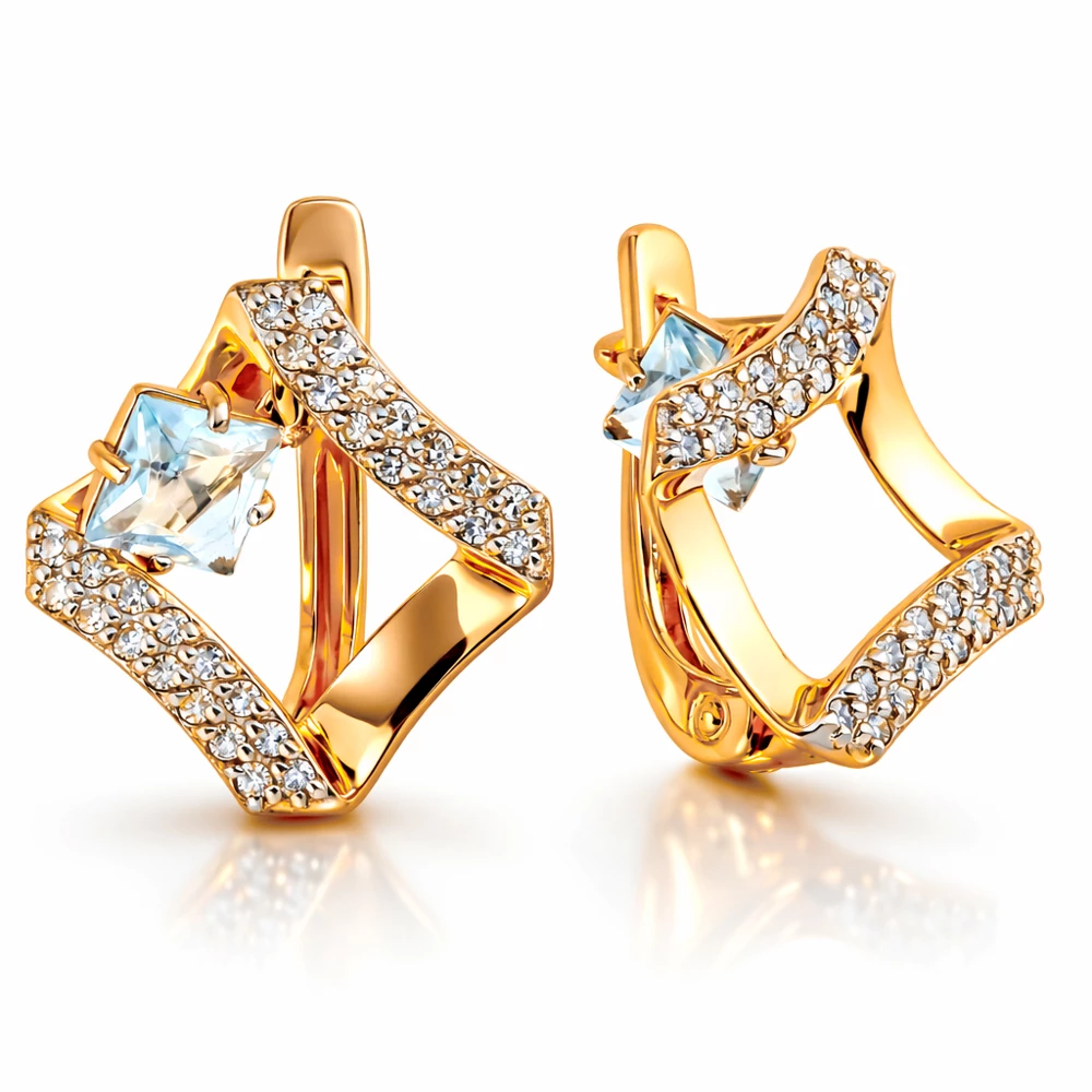 Серьги с топазами и бриллиантами из красного золота 585 пробы