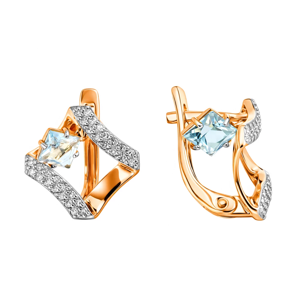 Серьги с топазами и бриллиантами из красного золота 585 пробы