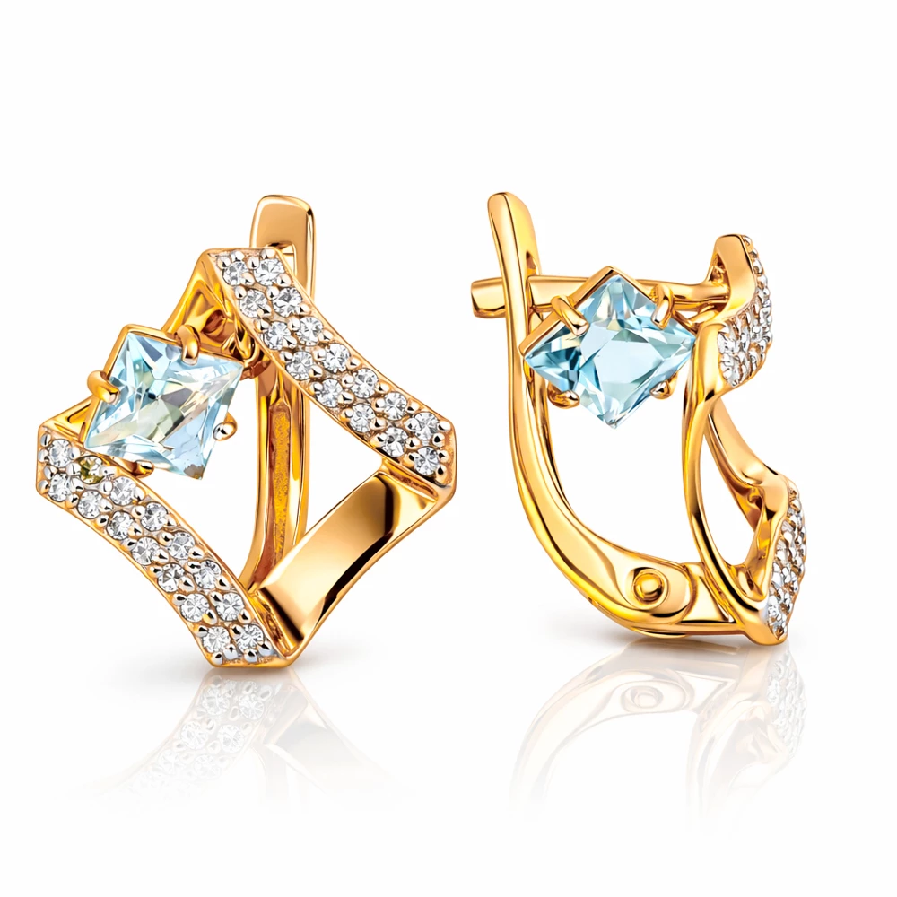 Серьги с топазами и бриллиантами из красного золота 585 пробы