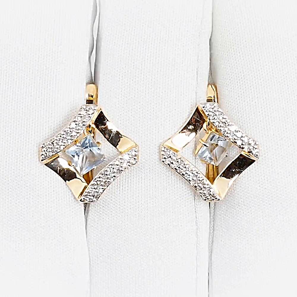 Серьги с топазами и бриллиантами из красного золота 585 пробы Серьги с топазами и бриллиантами из красного золота 585 пробы