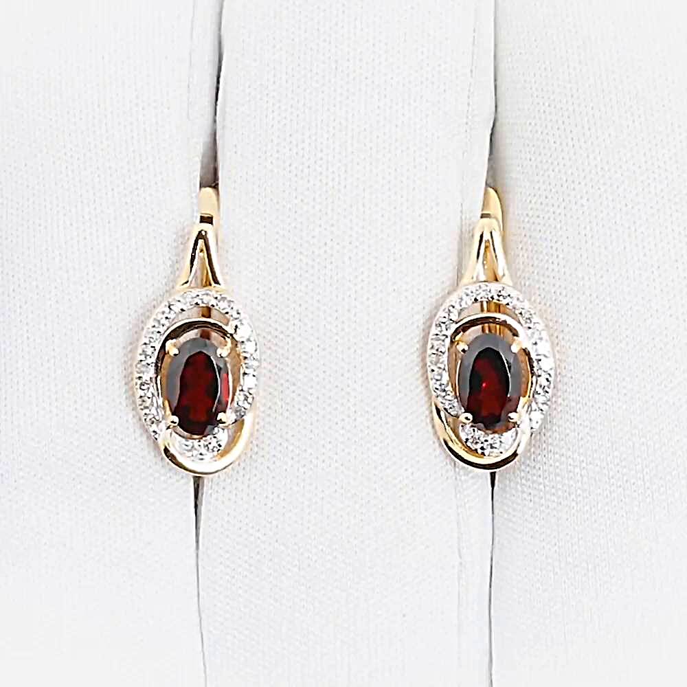 Серьги с гранатами и бриллиантами из красного золота 585 пробы 1