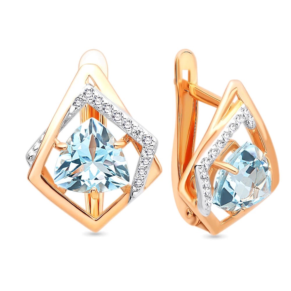 Серьги с топазами и бриллиантами из красного золота 585 пробы