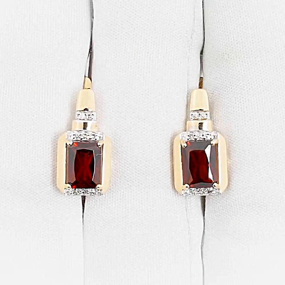 Серьги с гранатами и бриллиантами из красного золота 585 пробы