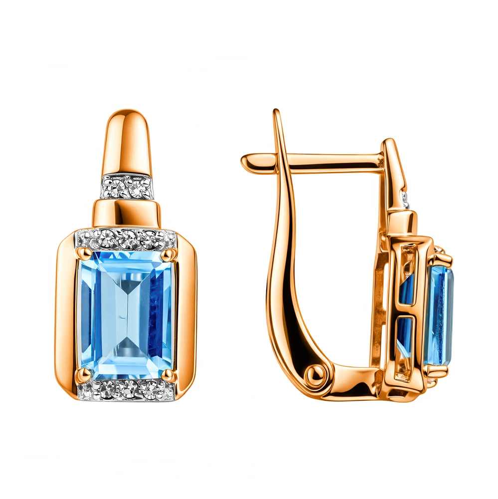 Серьги с топазами и бриллиантами из красного золота 585 пробы