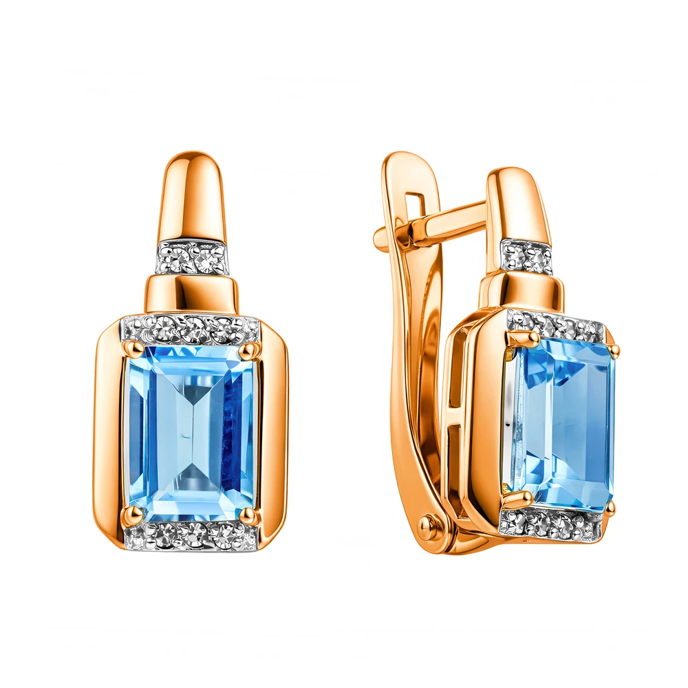 Серьги с топазами и бриллиантами из красного золота 585 пробы