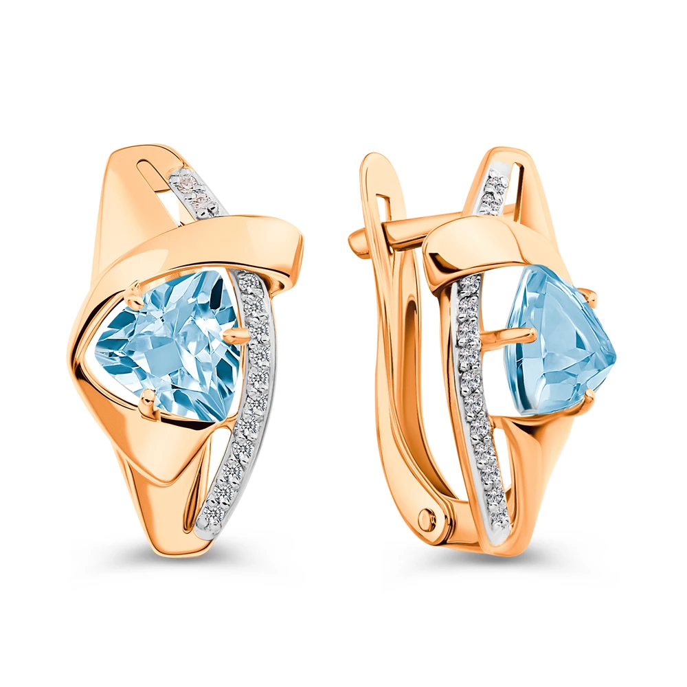 Серьги с топазами и бриллиантами из красного золота 585 пробы