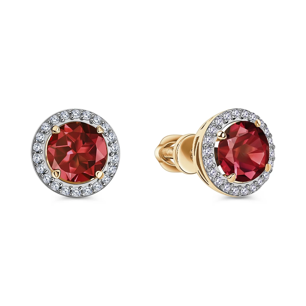 Серьги с гранатами и бриллиантами из красного золота 585 пробы