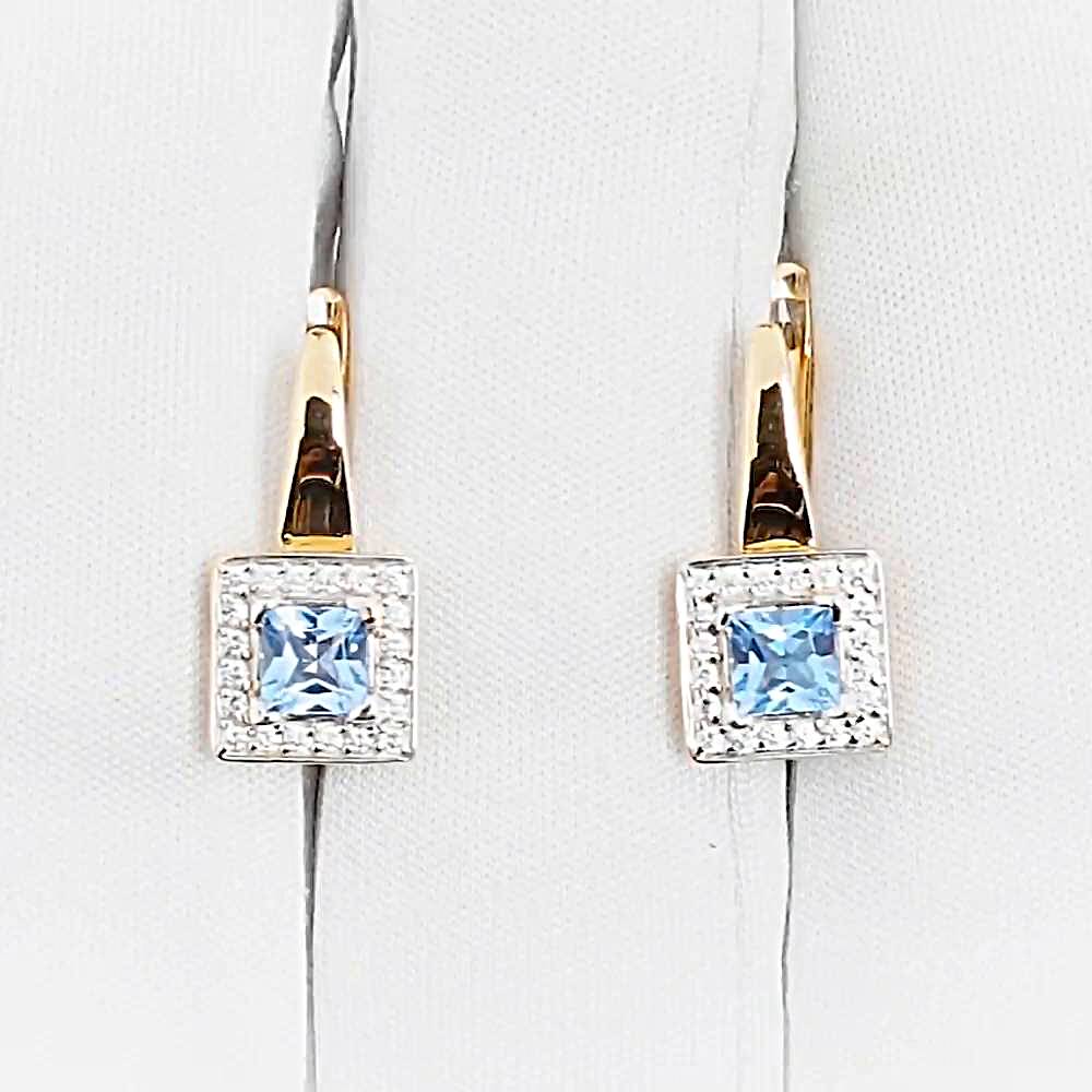 Серьги с топазами и фианитами из красного золота 585 пробы