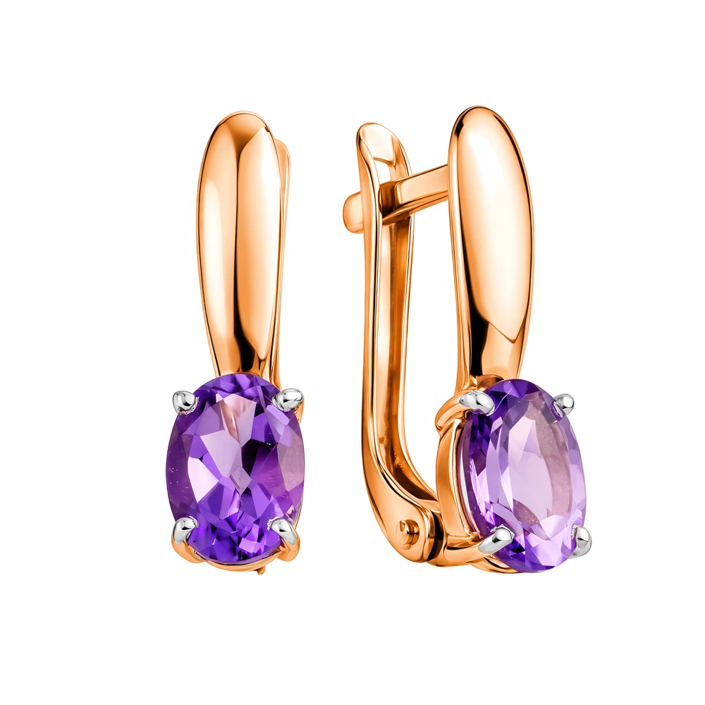 Серьги с аметистами из красного золота 585 пробы