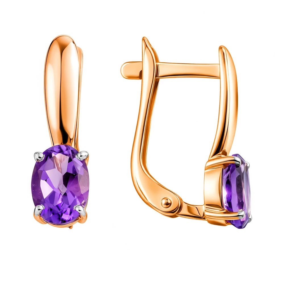 Серьги с аметистами из красного золота 585 пробы
