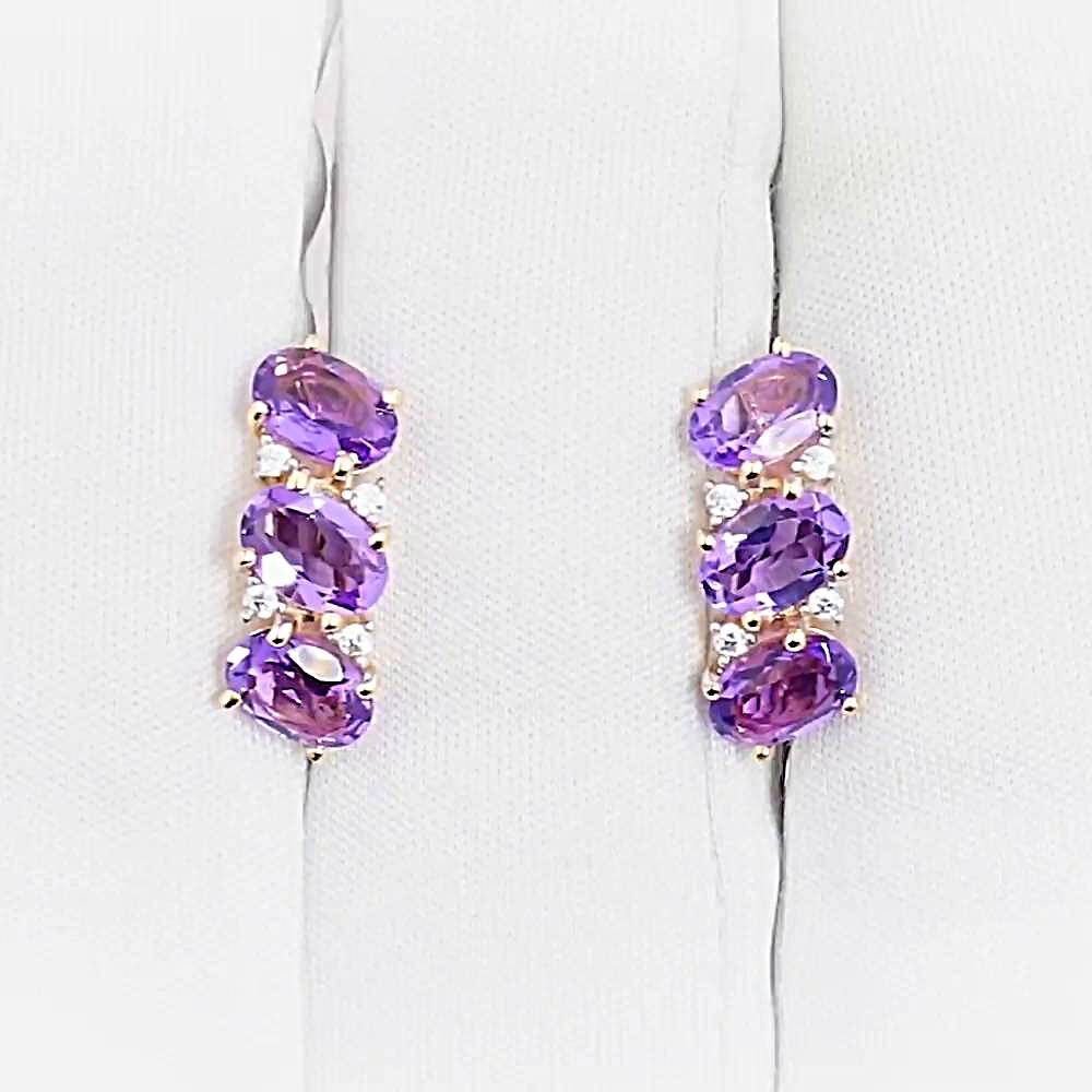 Серьги с аметистами и фианитами из красного золота 585 пробы