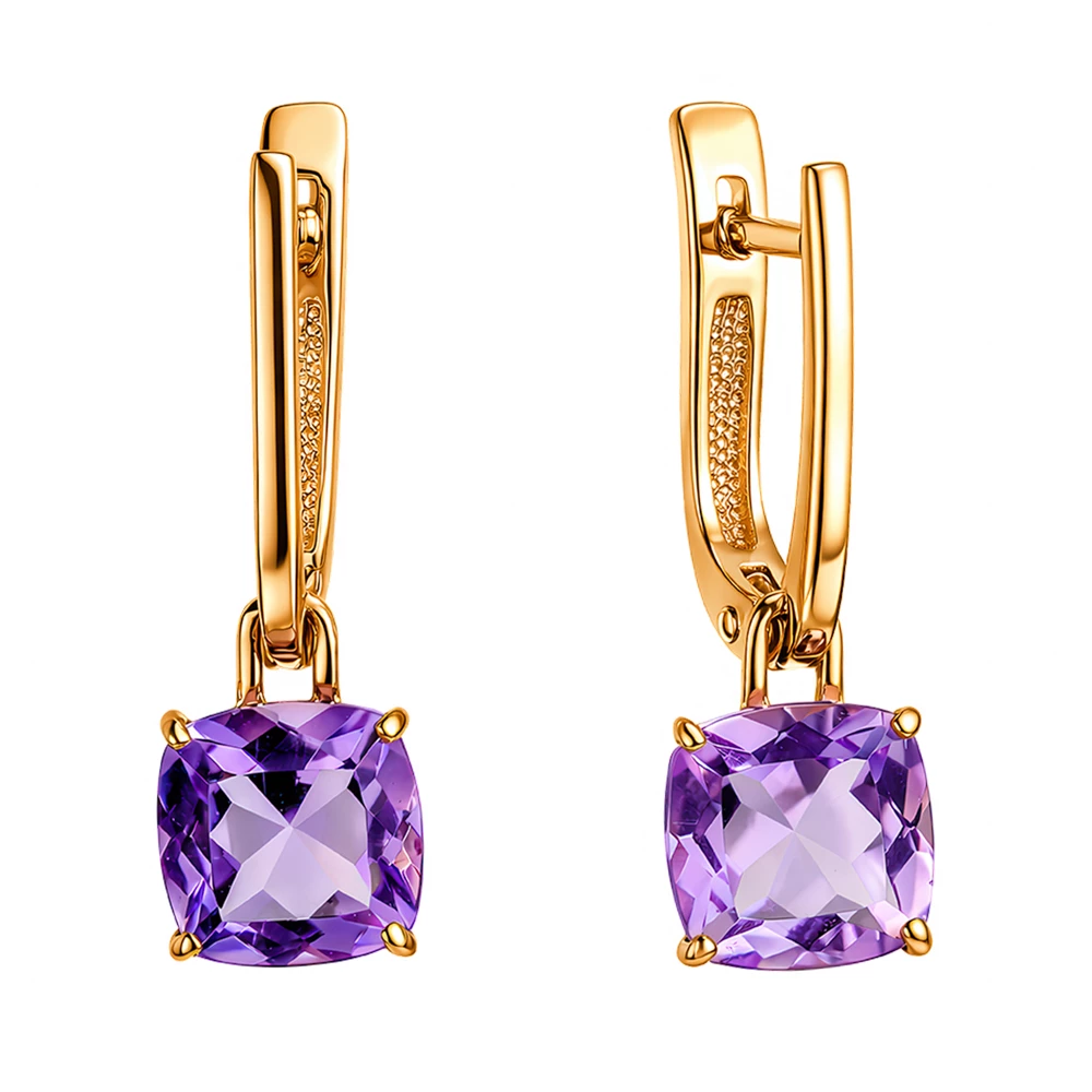 Серьги с аметистами из красного золота 585 пробы