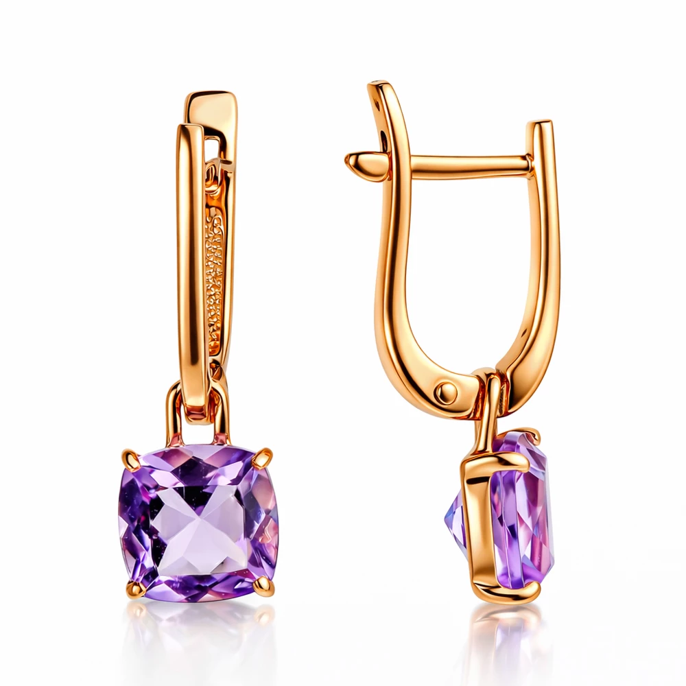 Серьги с аметистами из красного золота 585 пробы