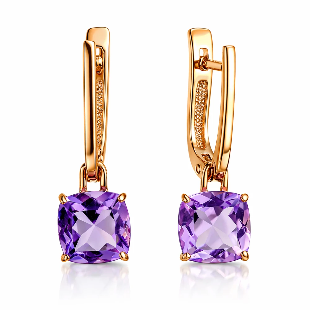 Серьги с аметистами из красного золота 585 пробы