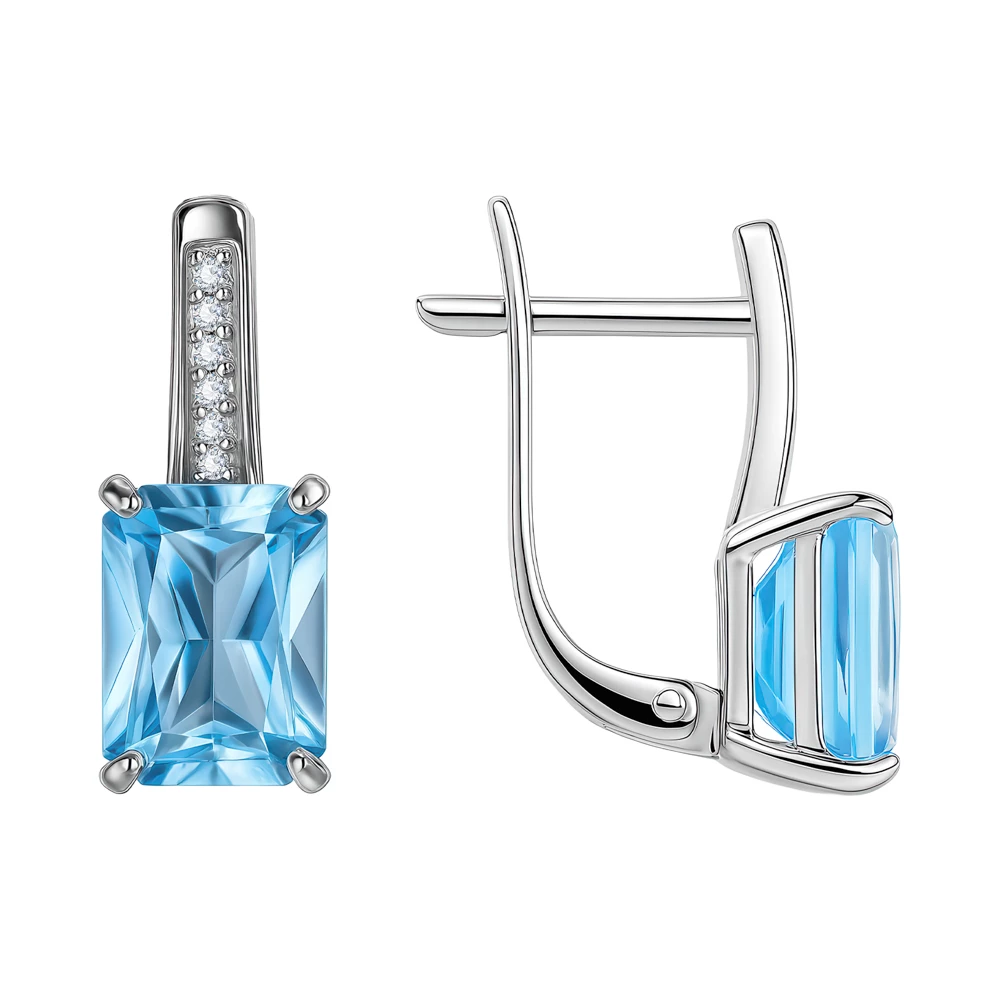 Серьги с топазами и бриллиантами из белого золота 585 пробы