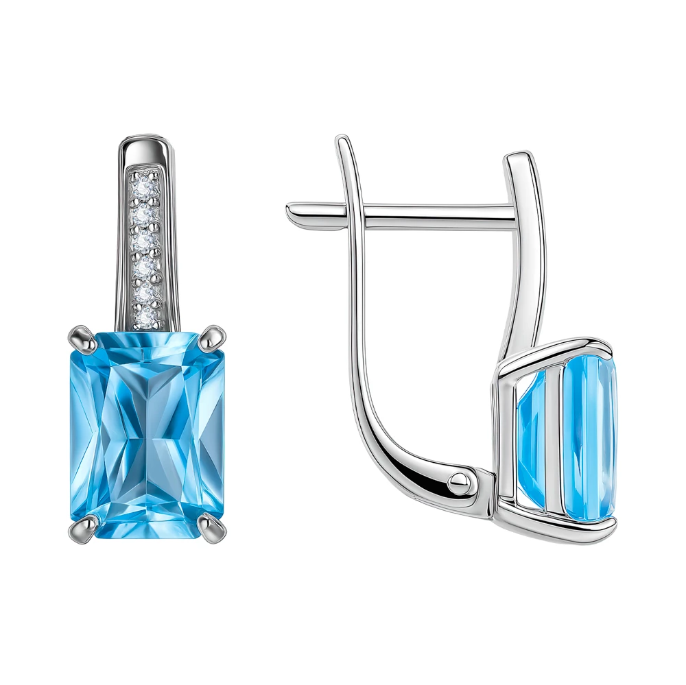 Серьги с топазами и бриллиантами из белого золота 585 пробы