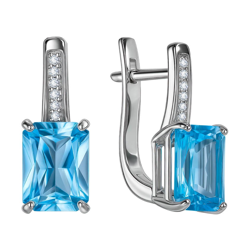 Серьги с топазами и бриллиантами из белого золота 585 пробы