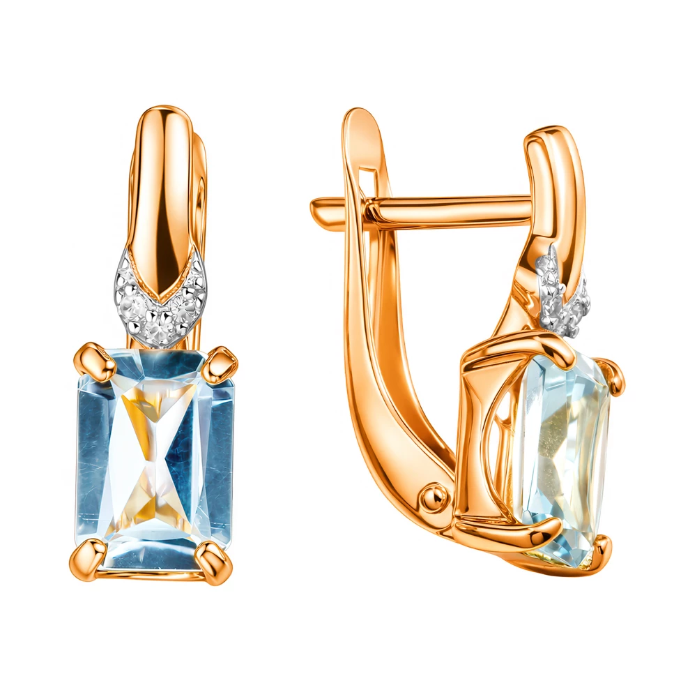 Серьги с топазами и бриллиантами из красного золота 585 пробы