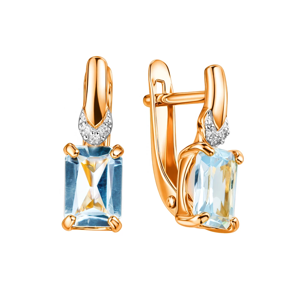 Серьги с топазами и бриллиантами из красного золота 585 пробы