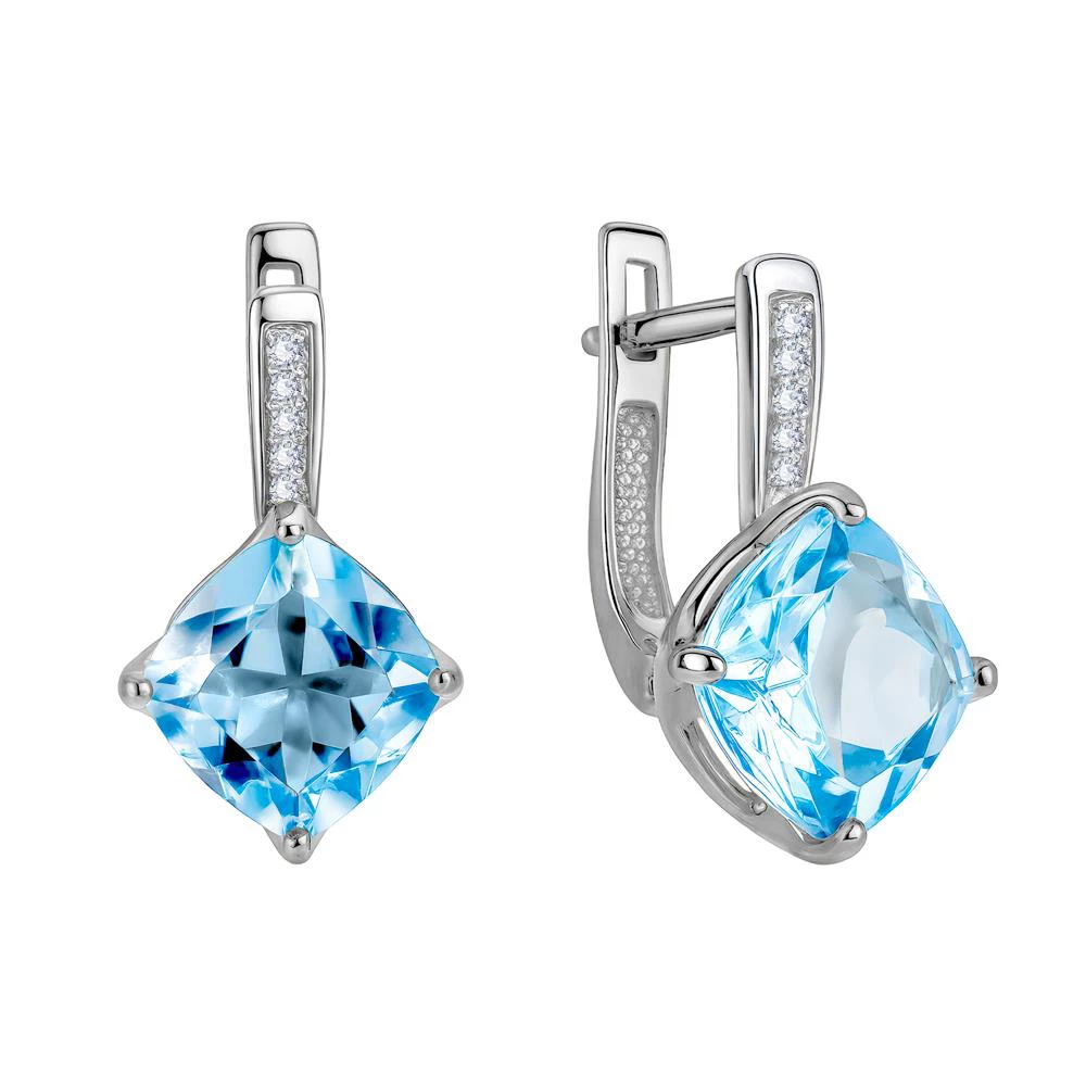 Серьги с топазами и бриллиантами из белого золота 585 пробы