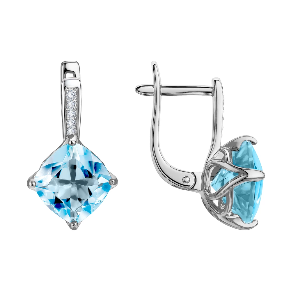 Серьги с топазами и бриллиантами из белого золота 585 пробы