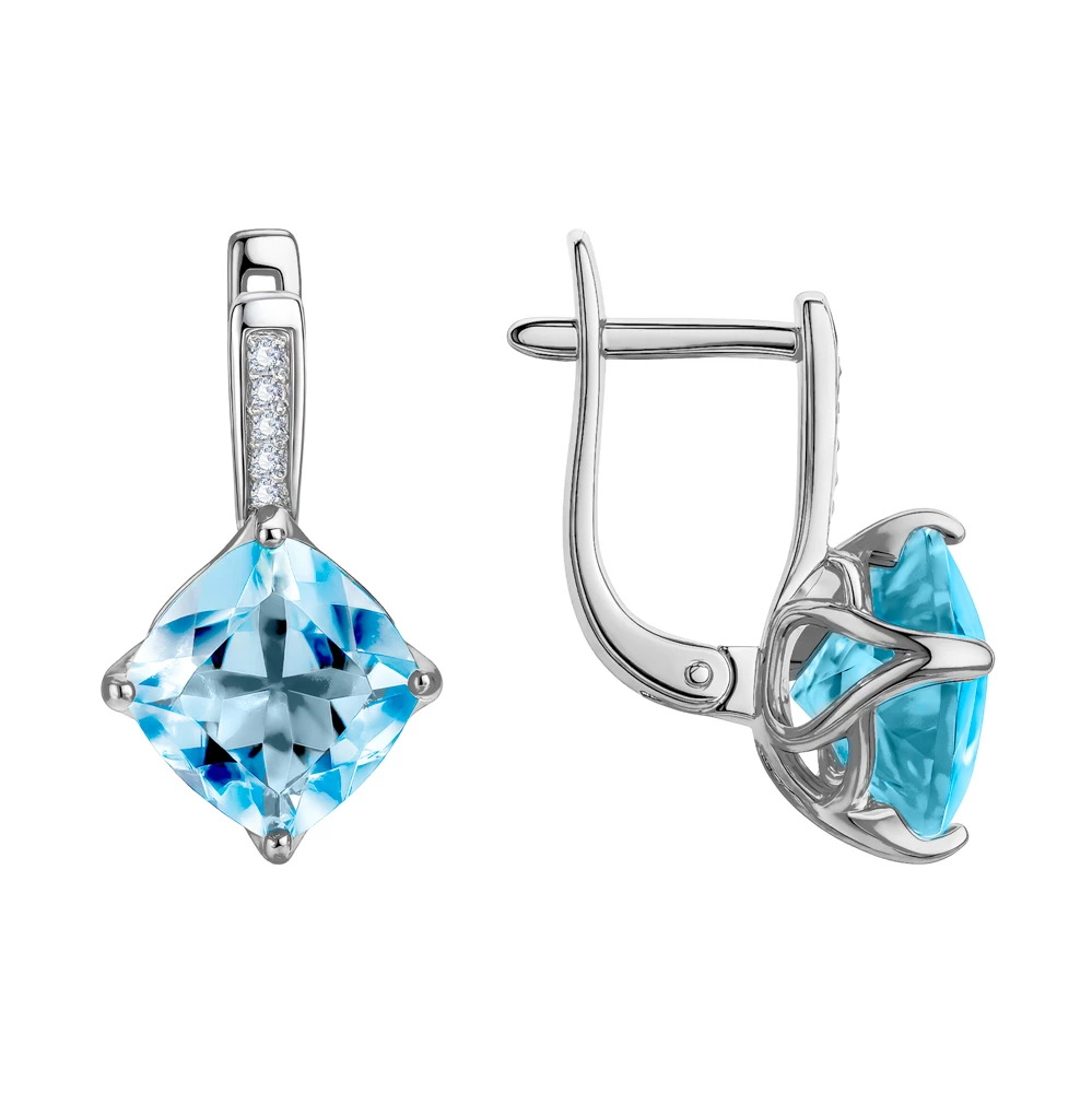 Серьги с топазами и бриллиантами из белого золота 585 пробы