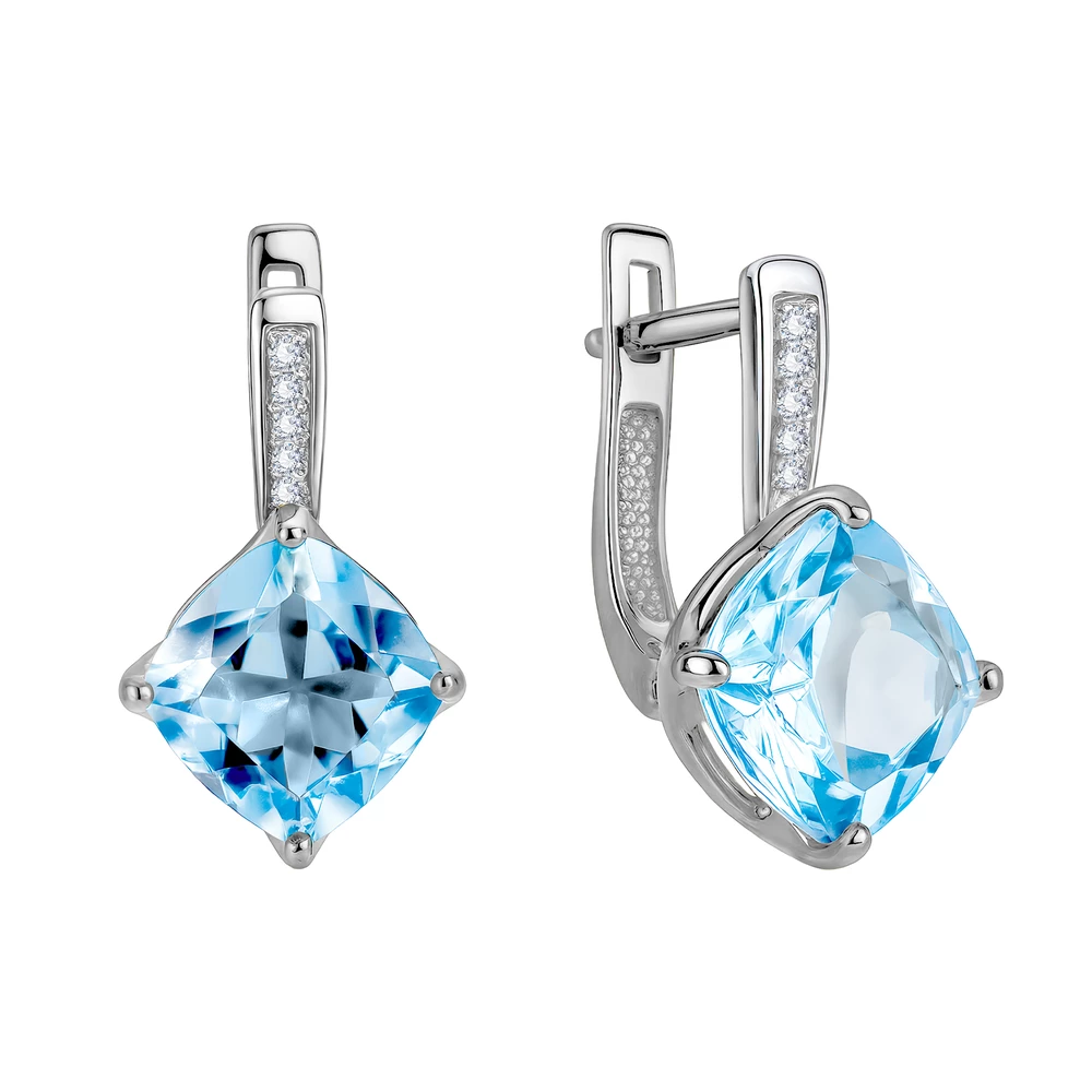 Серьги с топазами и бриллиантами из белого золота 585 пробы