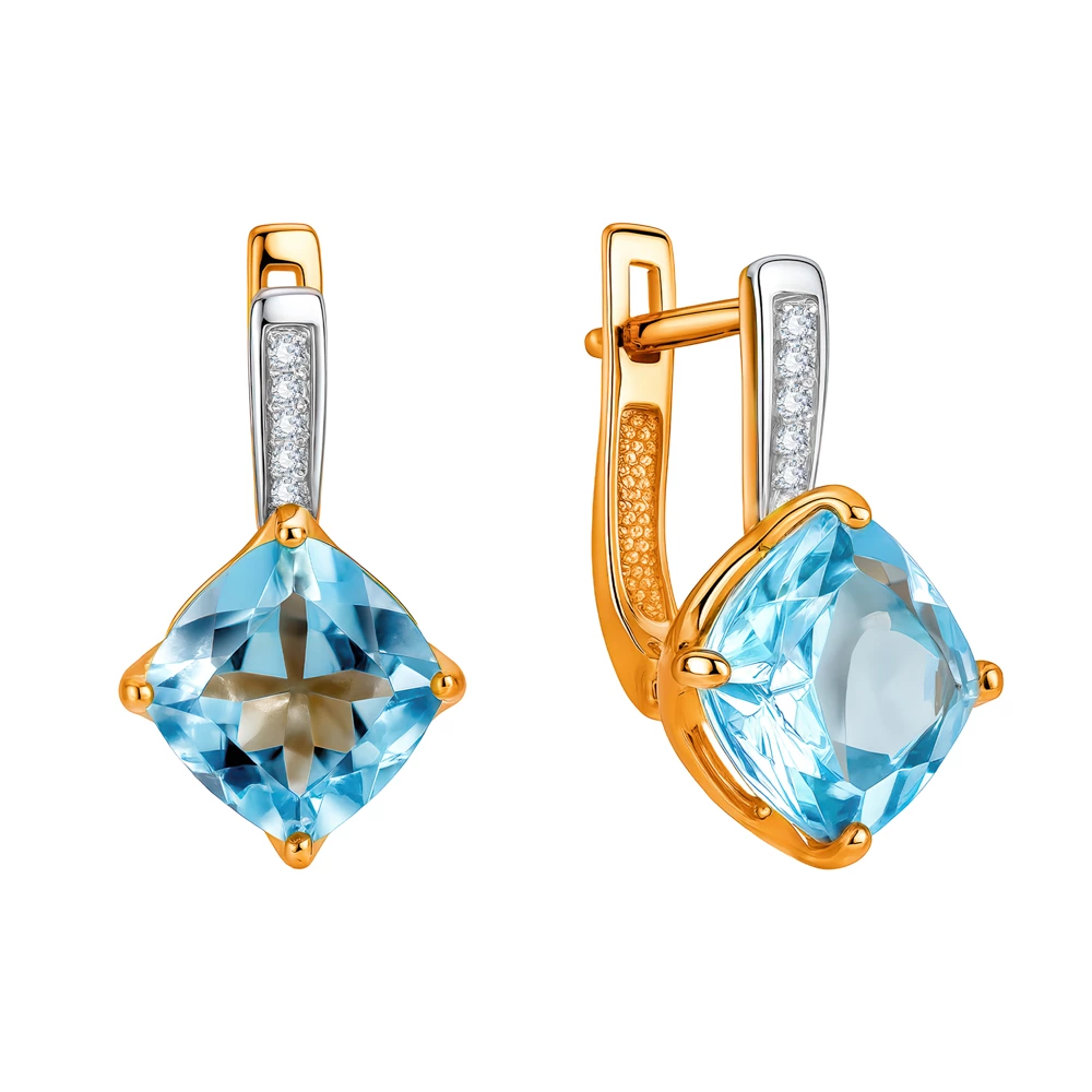 Серьги с топазами и бриллиантами из красного золота 585 пробы