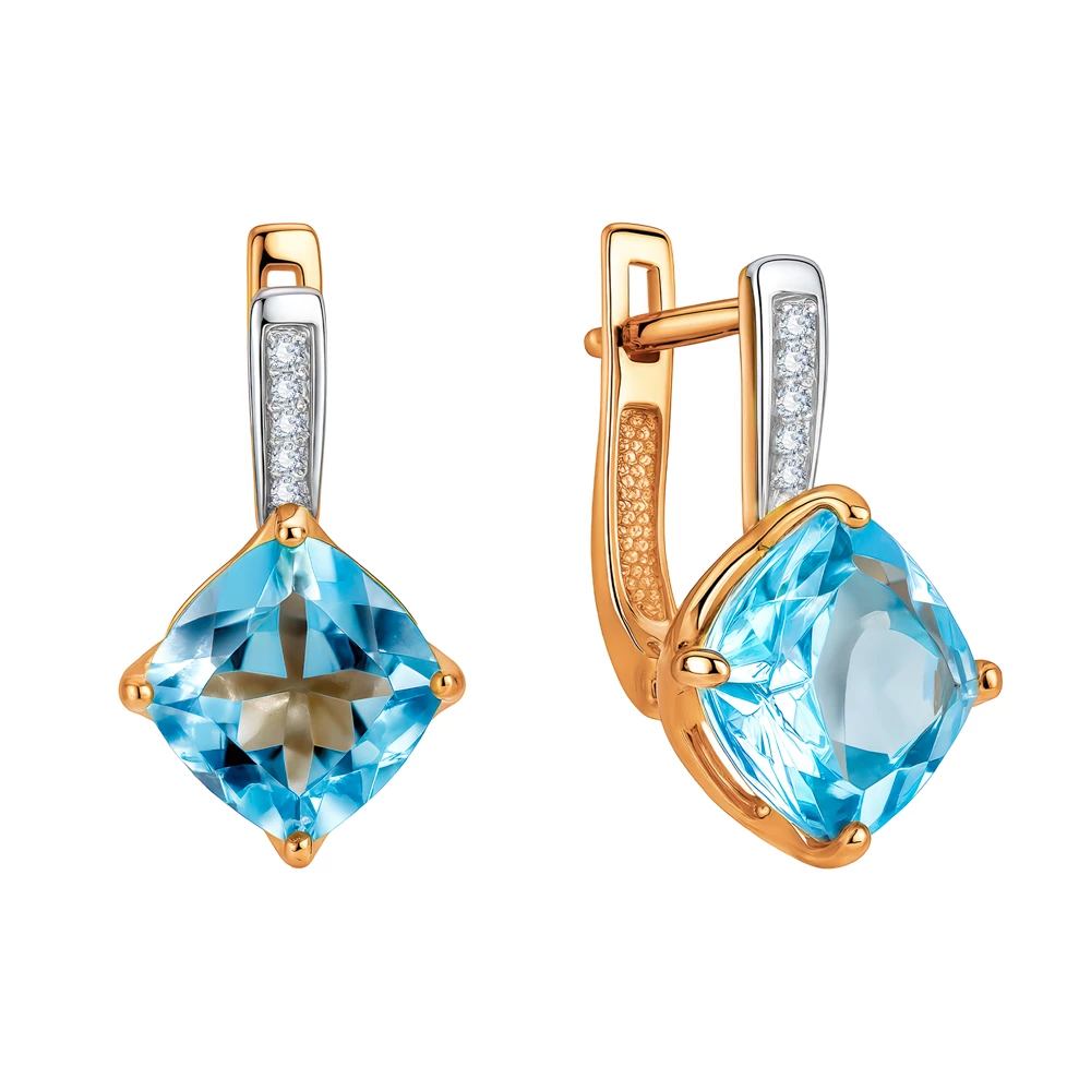 Серьги с топазами и бриллиантами из красного золота 585 пробы