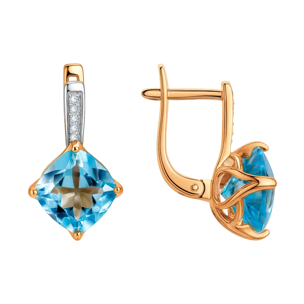 Серьги с топазами и бриллиантами из красного золота 585 пробы