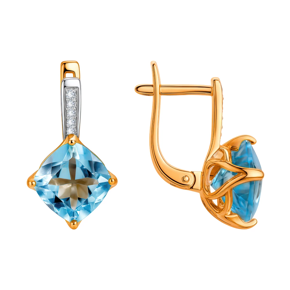 Серьги с топазами и бриллиантами из красного золота 585 пробы