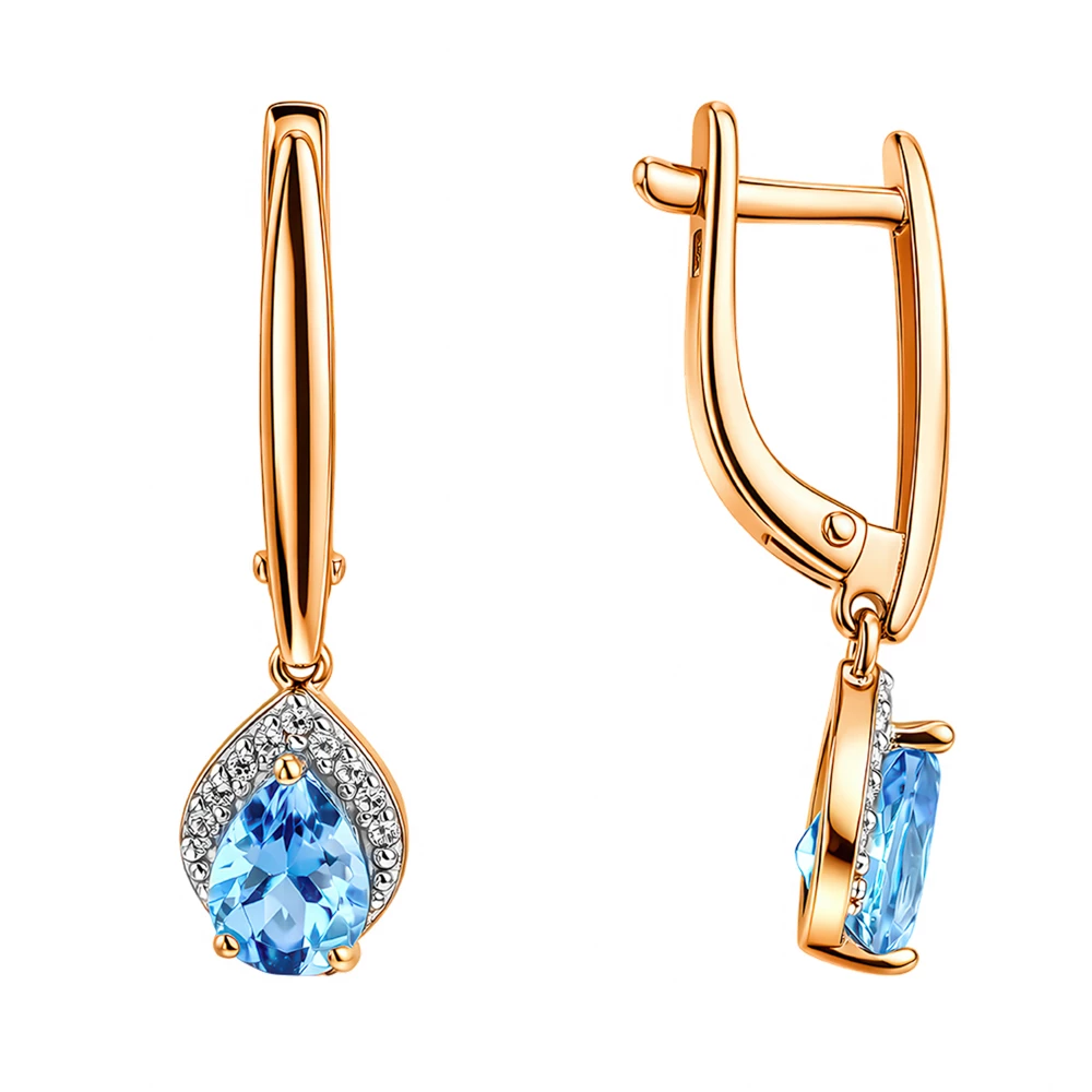 Серьги с топазами и фианитами из красного золота 375 пробы