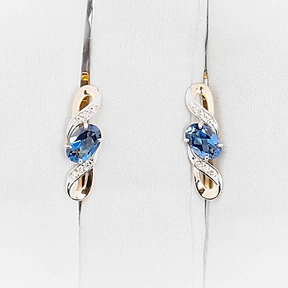 Серьги с топазом лондон и бриллиантами из красного золота 585 пробы