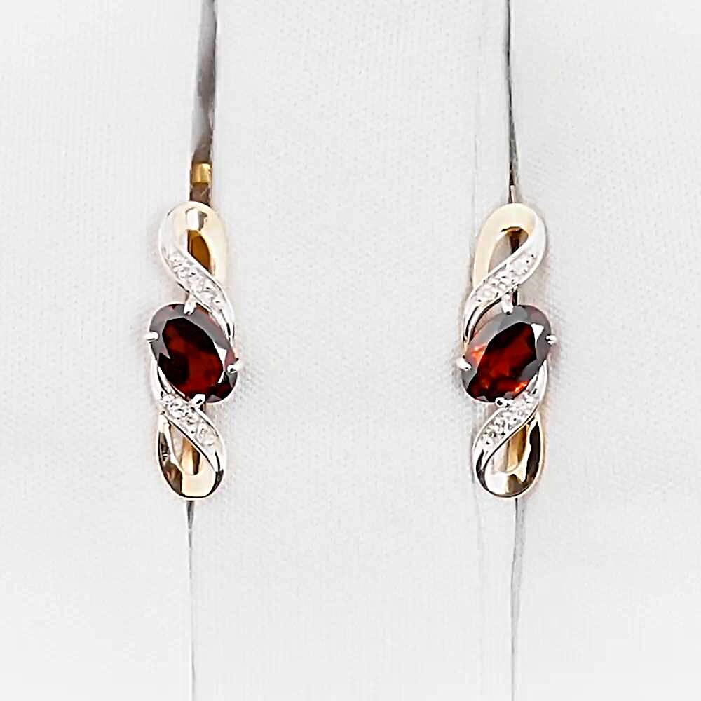 Серьги с гранатами и бриллиантами из красного золота 585 пробы