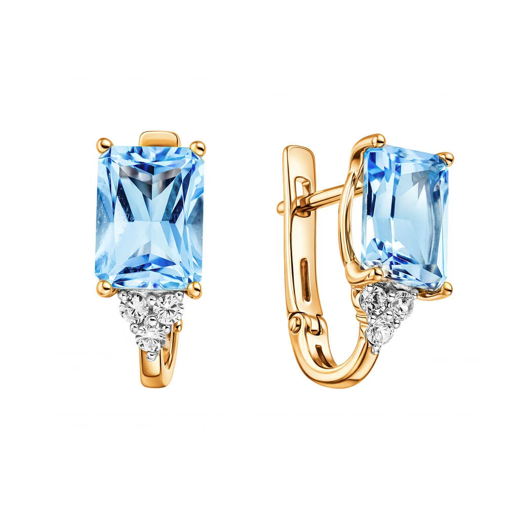 Серьги с топазами и фианитами из красного золота 375 пробы