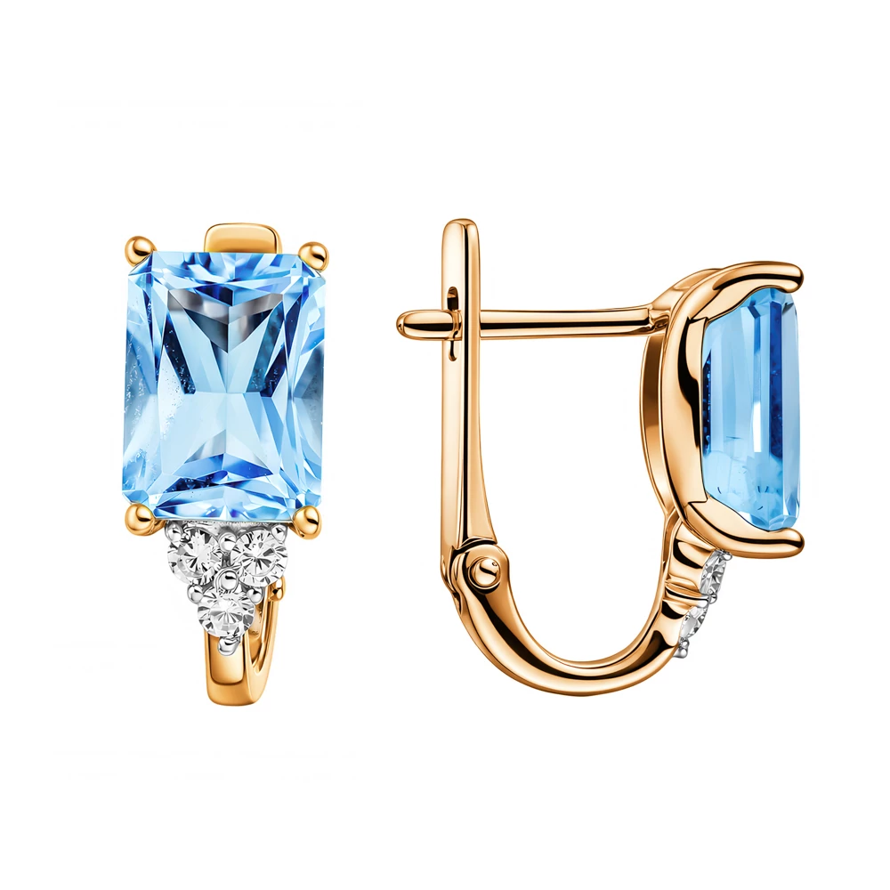 Серьги с топазами и фианитами из красного золота 375 пробы