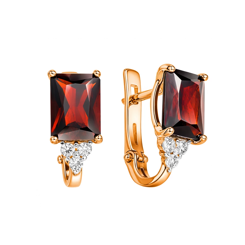 Серьги с гранатами и фианитами из красного золота 375 пробы