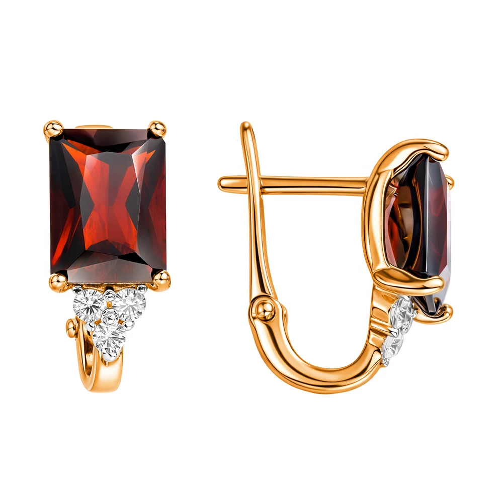 Серьги с гранатами и фианитами из красного золота 375 пробы